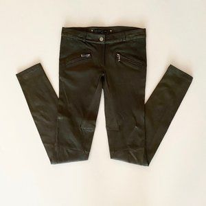 Barbara Bui Charcoal Green Leather Moto Pants